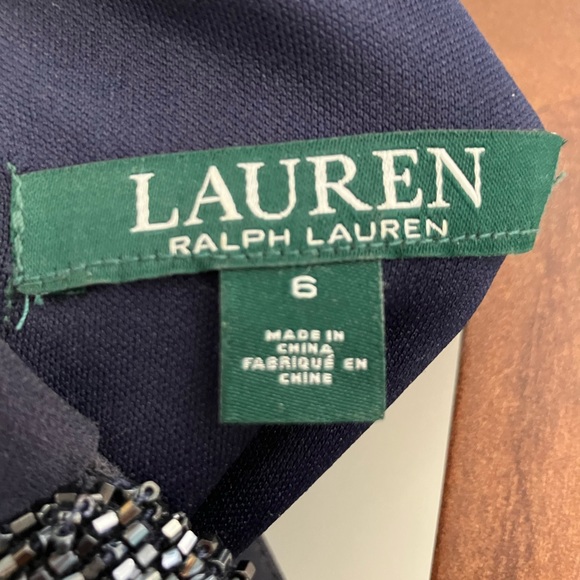 Lauren Ralph Lauren Knoelyn Ruffled Cocktail Sheath Dress Navy Beaded Halter. 6 - Picture 4 of 6